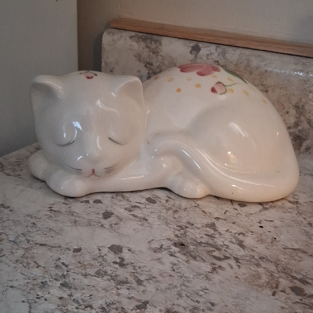 Cat Figurine - White Floral